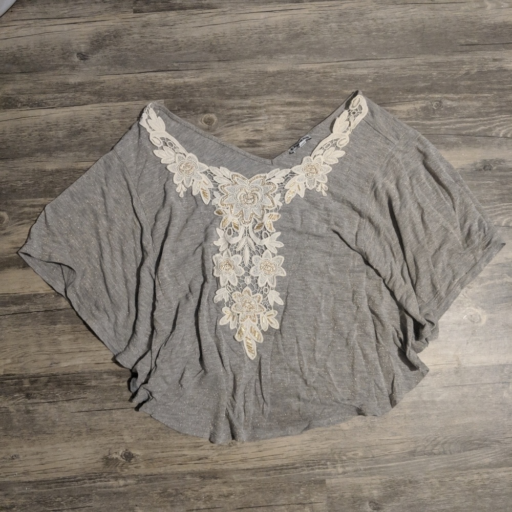 Express gray beaded detailed flowy top